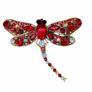 Sparky Red Gemstone Dragonfly Brooch